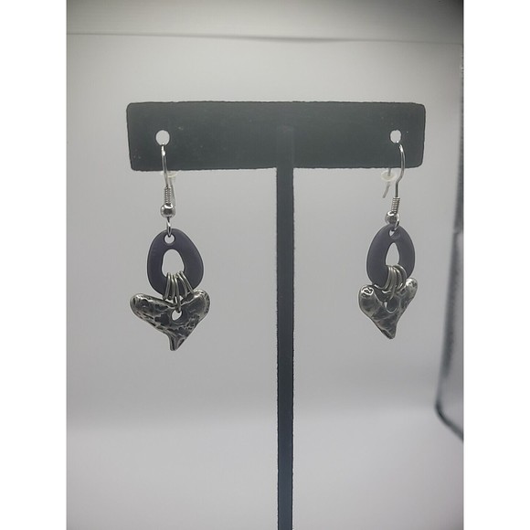 Vintage Silver Tone Drop Dangle Purple Hoop Pierced Womens Jewelry Costume - Picture 6 of 12